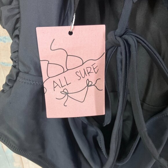 All Sure Women's size M Black Halter Ruched waist One piece swimsuit NWT - Picture 8 of 16